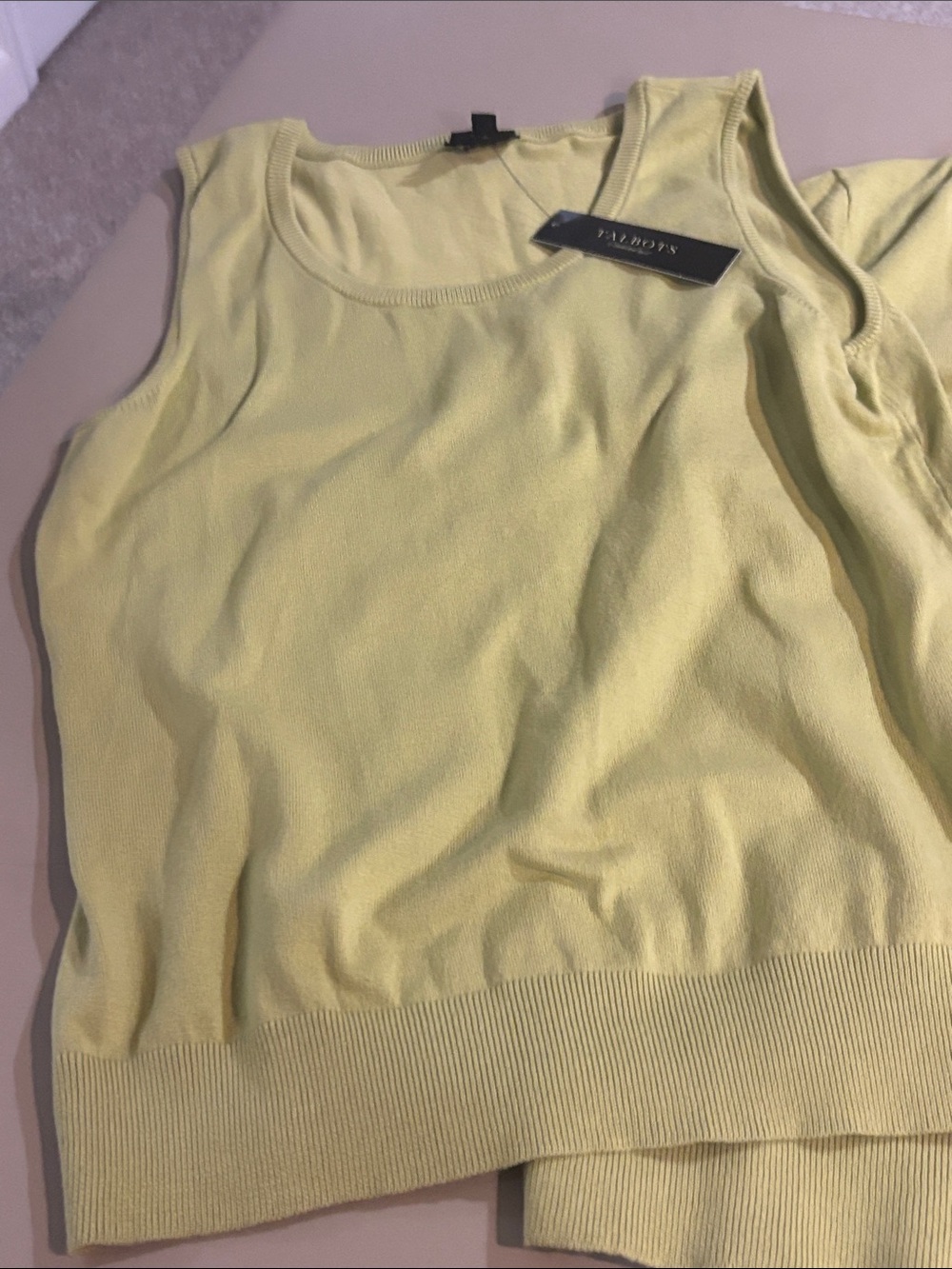 Talbots Lemon-Green Pima Cotton Blend Shell & Cardigan Set NWT Size M - Picture 3 of 8